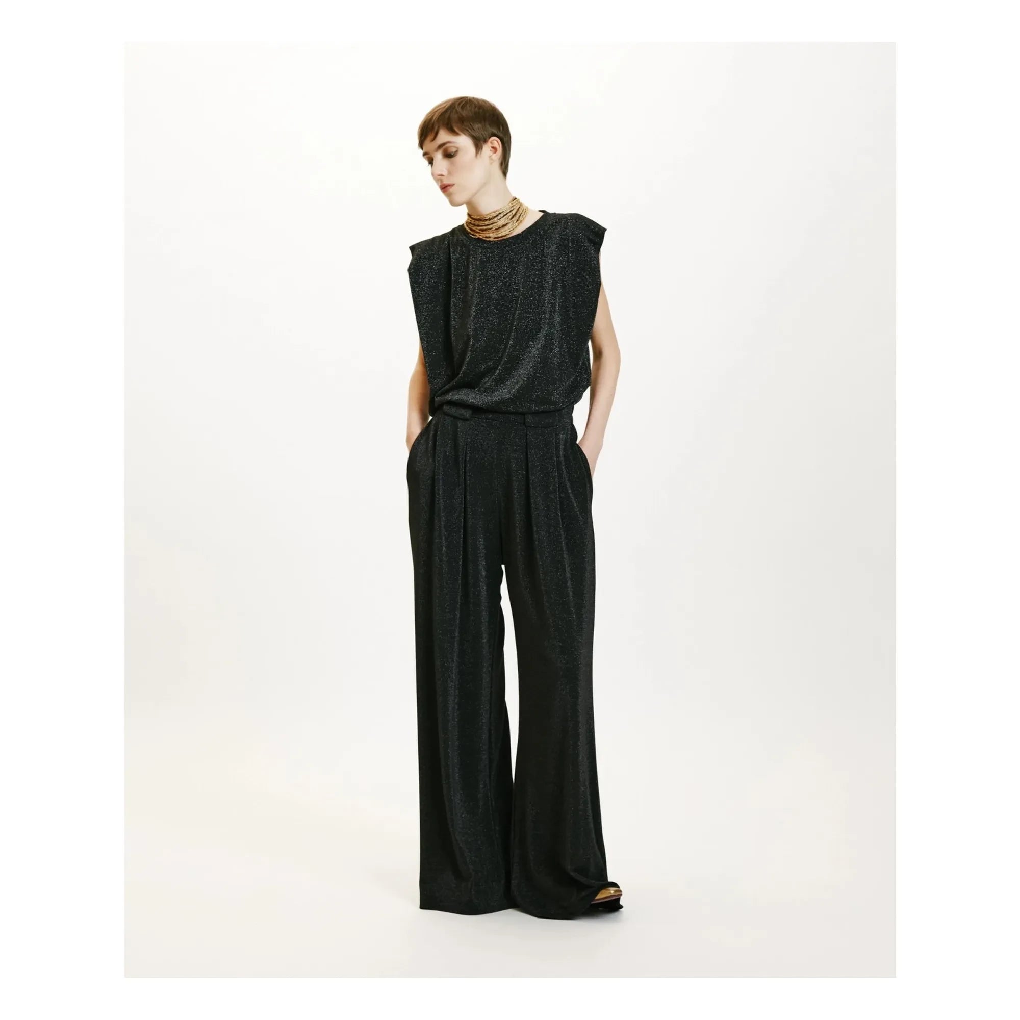 Momoni - Aspen Metallic Pants | Silver grey