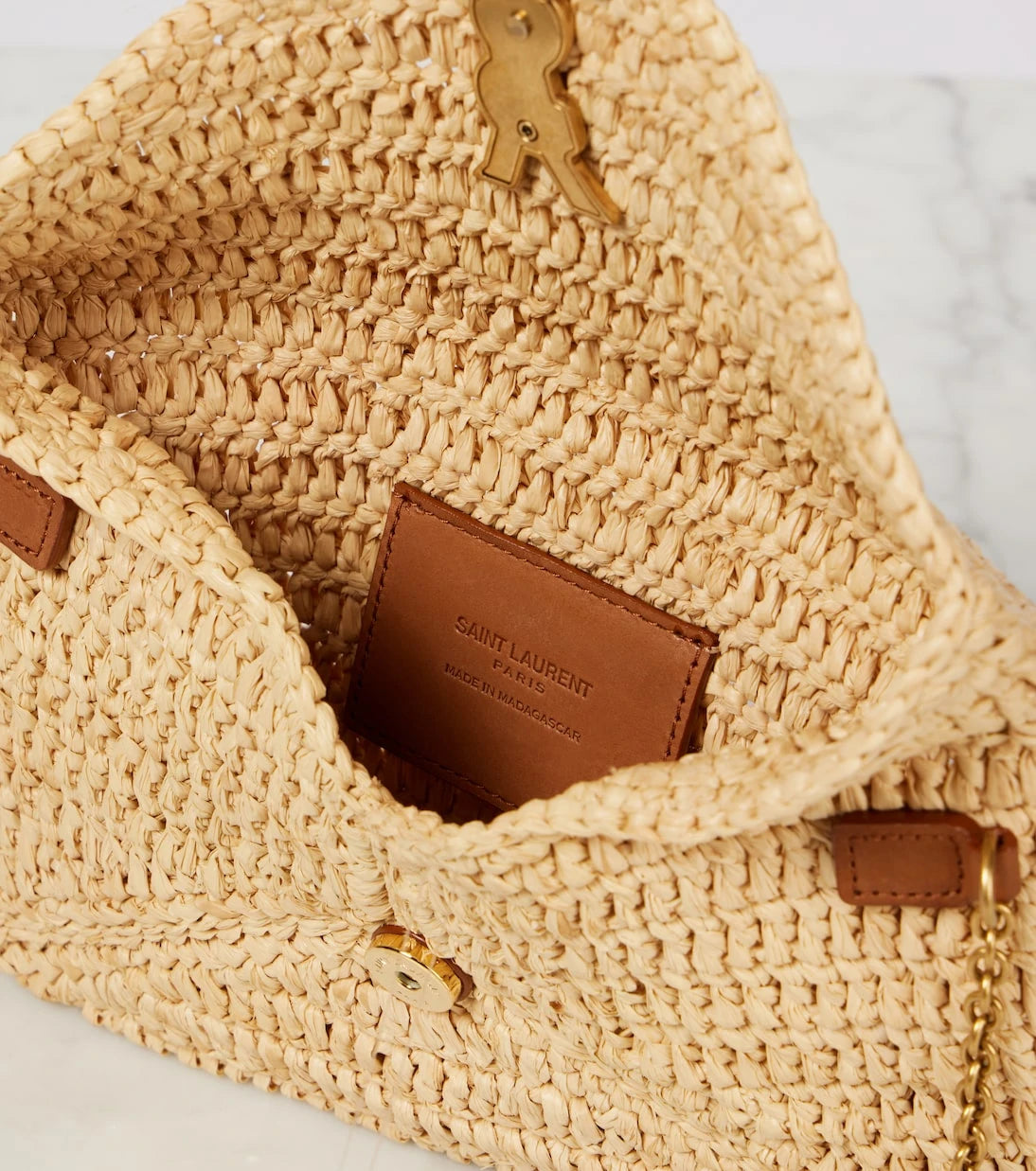 Saint Laurent - Cassandre Mini raffia shoulder bag