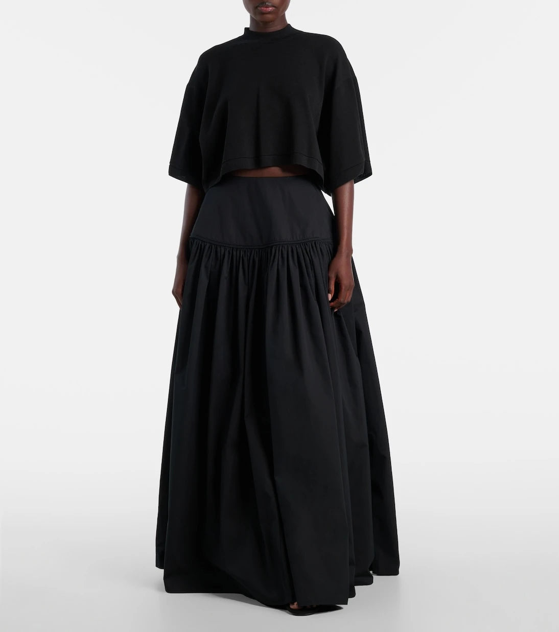 Alaïa - Gathered cotton poplin maxi skirt