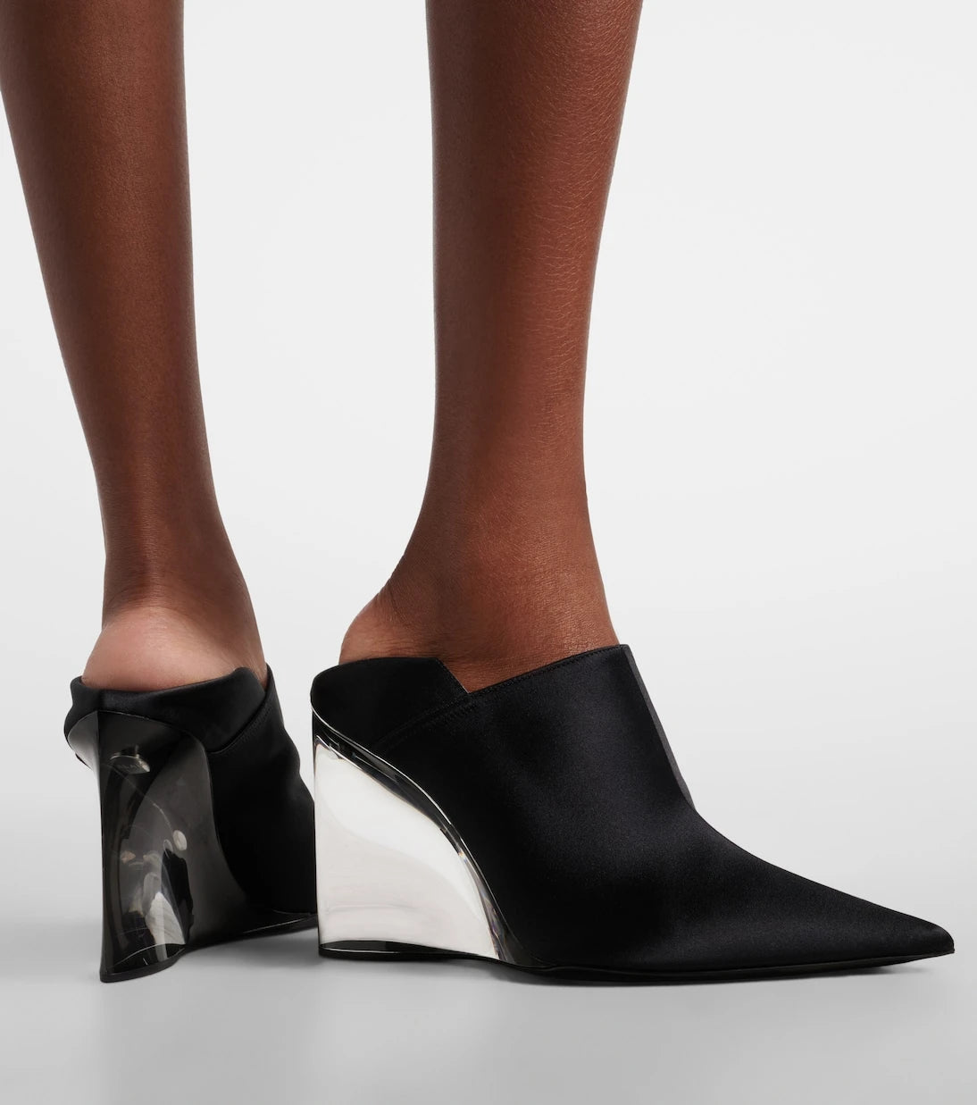 Alaïa - Invisible convertible satin wedge mules