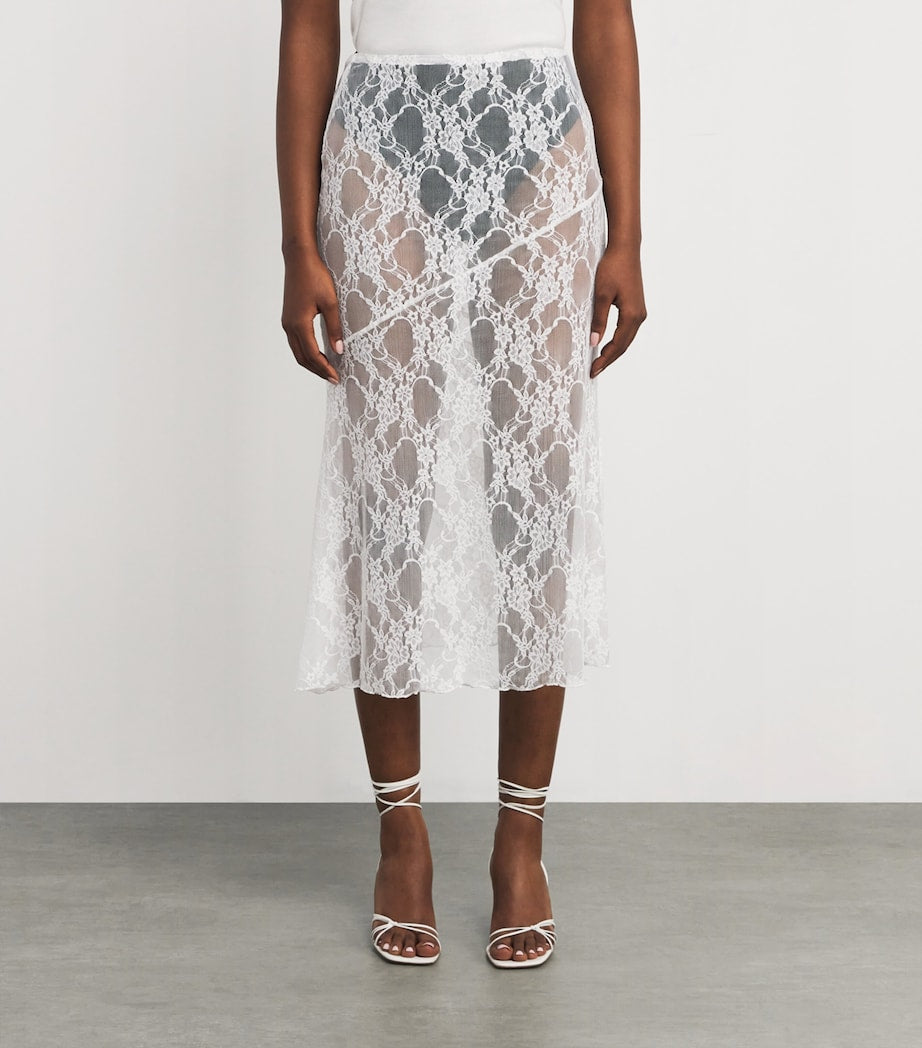 Nadine Mos White Lace Midi Slip Skirt