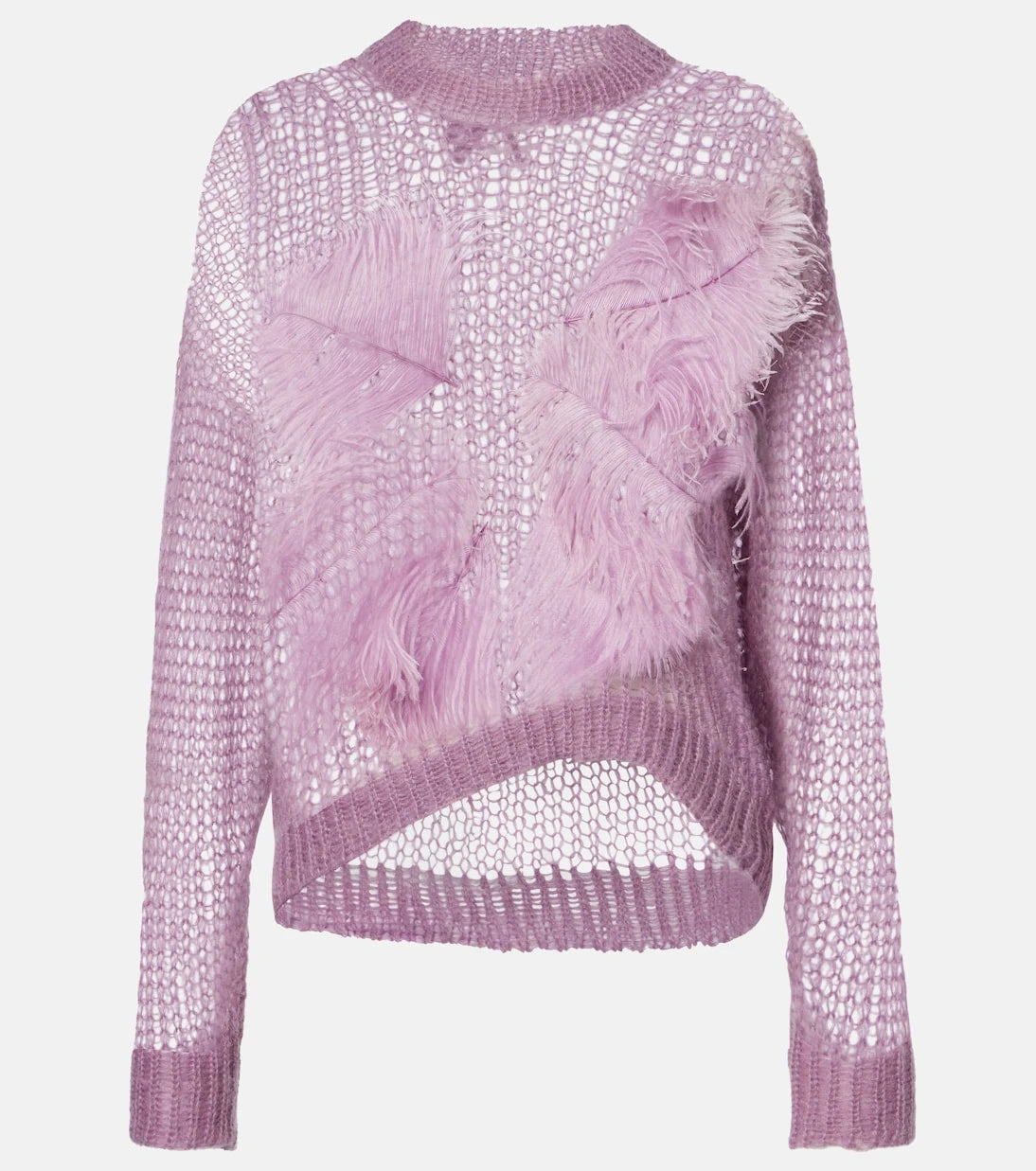 The Attico - Feather-trimmed open-knit mohair-blend sweater