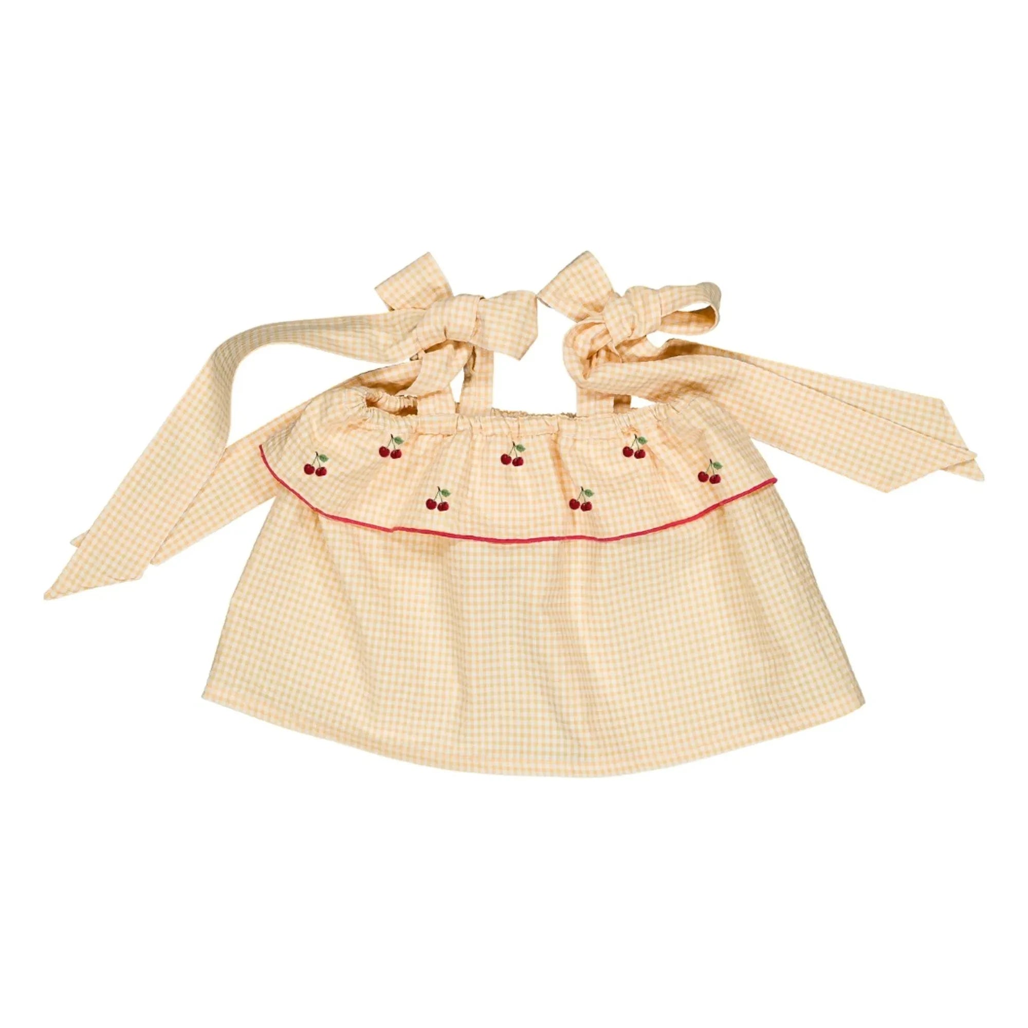 Loir - Blouse Castille Vichy Cerises Coton Bio | Yellow