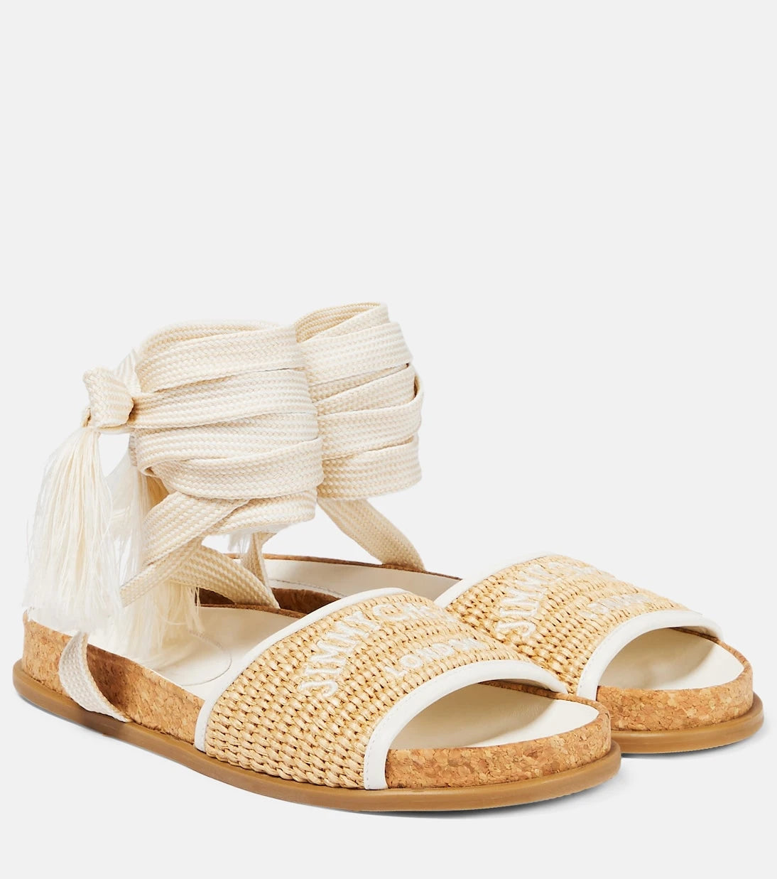 Jimmy Choo - Gal Flat logo raffia sandals