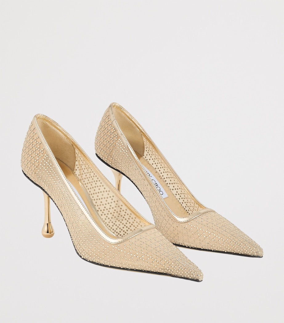 Jimmy Choo Gold Ixia 80 Embellished Mesh Pumps