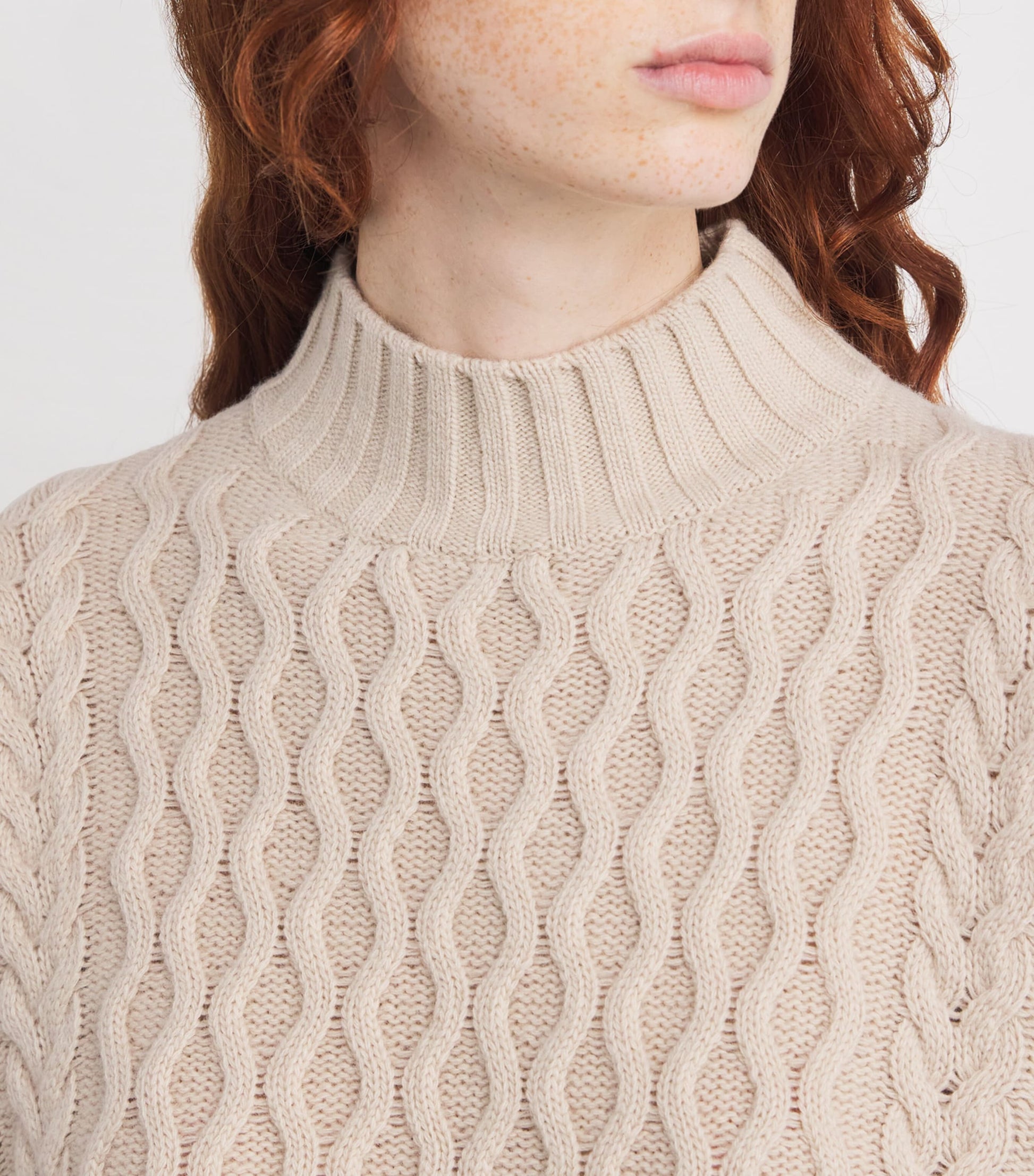 Beige Virgin Wool High-Neck Sweater