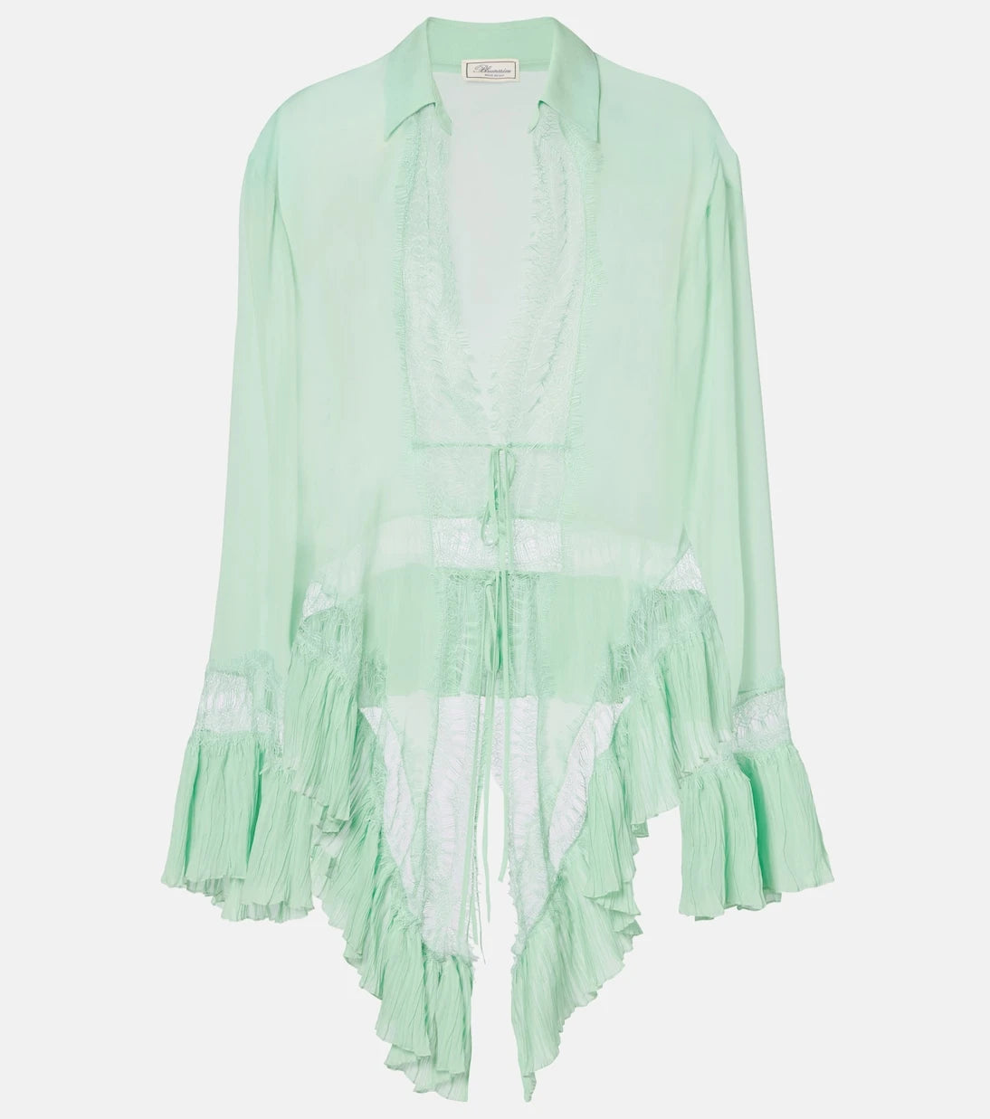 Blumarine - Lace-trimmed sheer georgette shirt