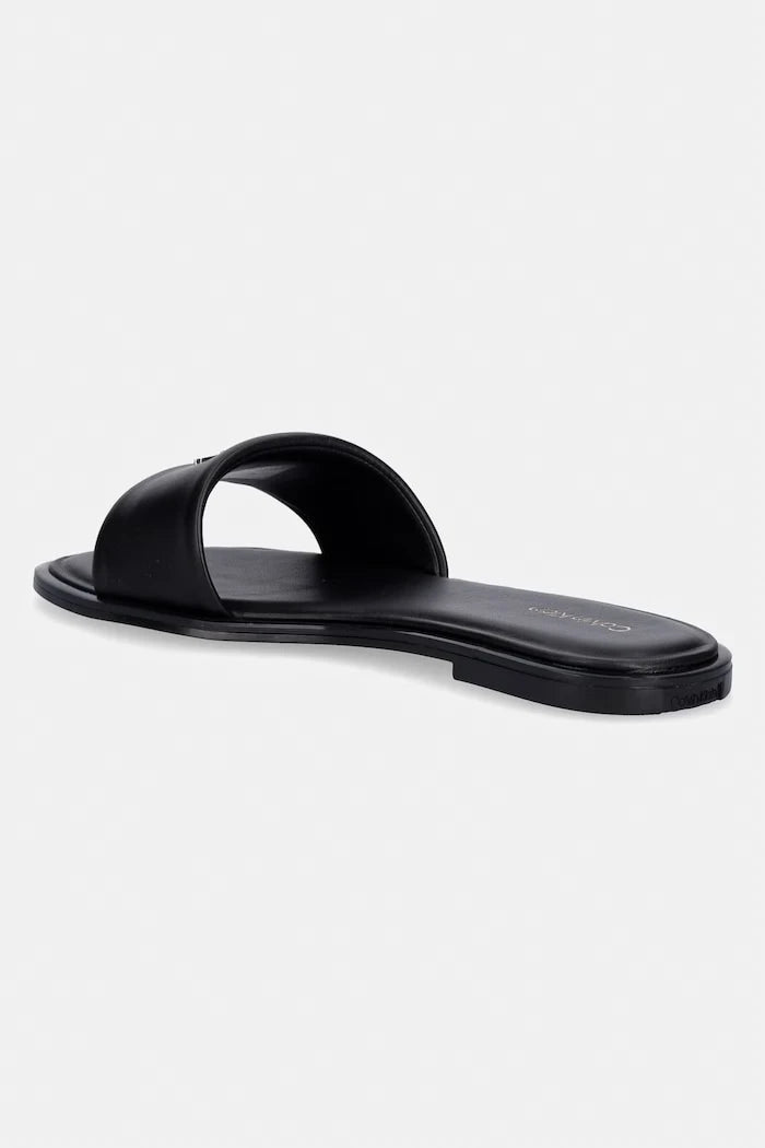 Calvin Klein чехли дамски от кожа ROUND FLAT SNDL LTH BAR HW 2