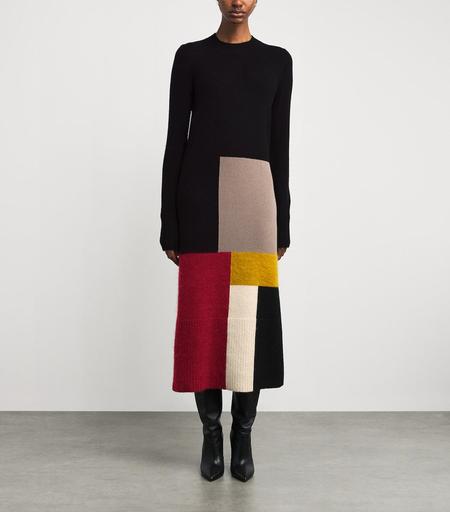 Joseph Merino Wool-Blend Overlay Midi Dress SMOKE COMBO