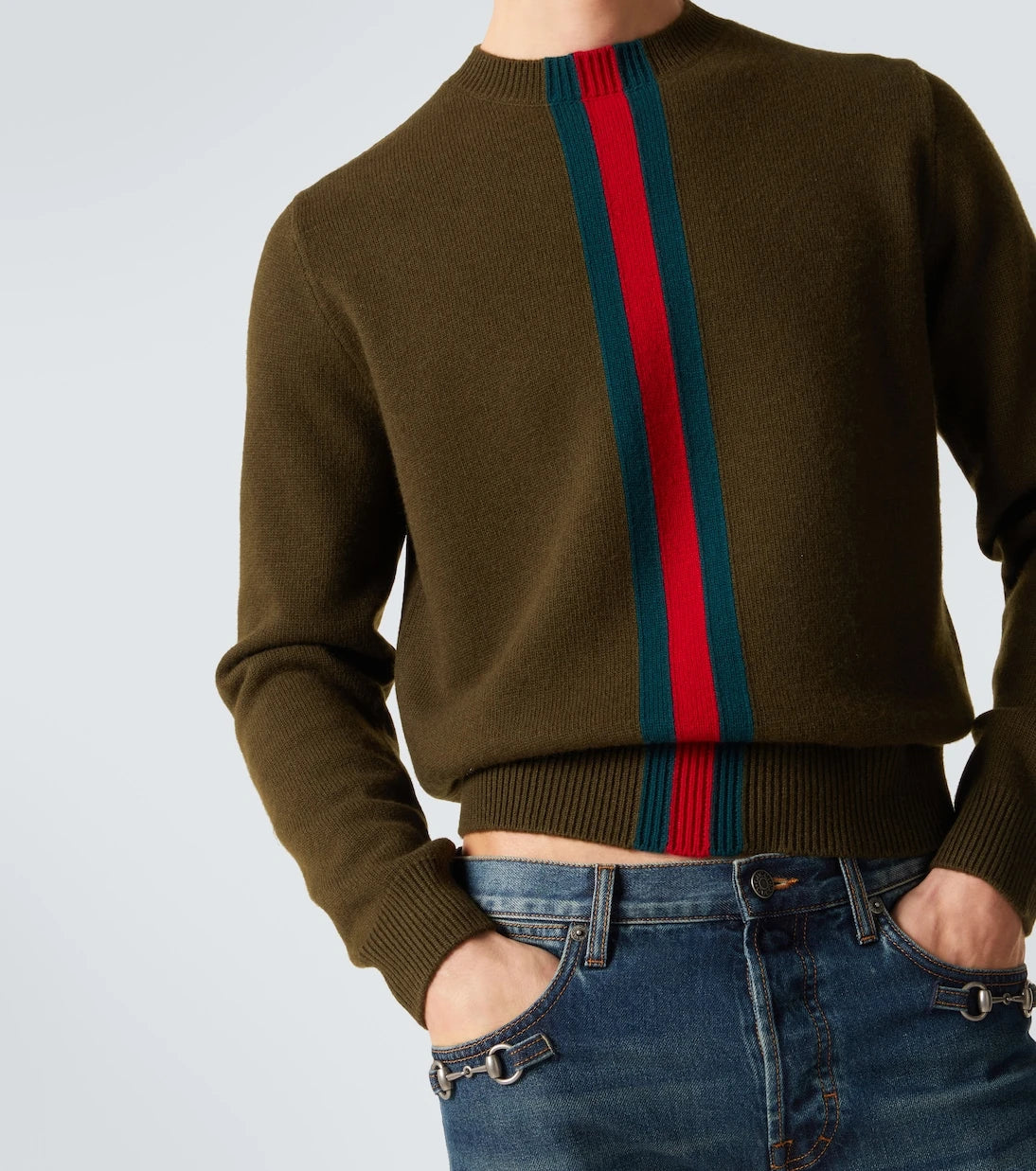 Gucci - سترة صوف مخططة بشريط الويب