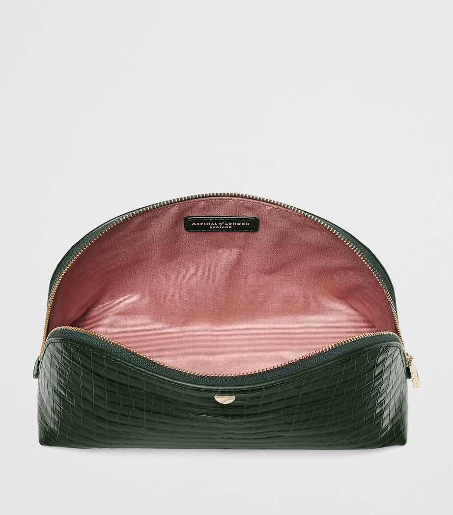Large Leather Croc-Embossed Cosmetic Case