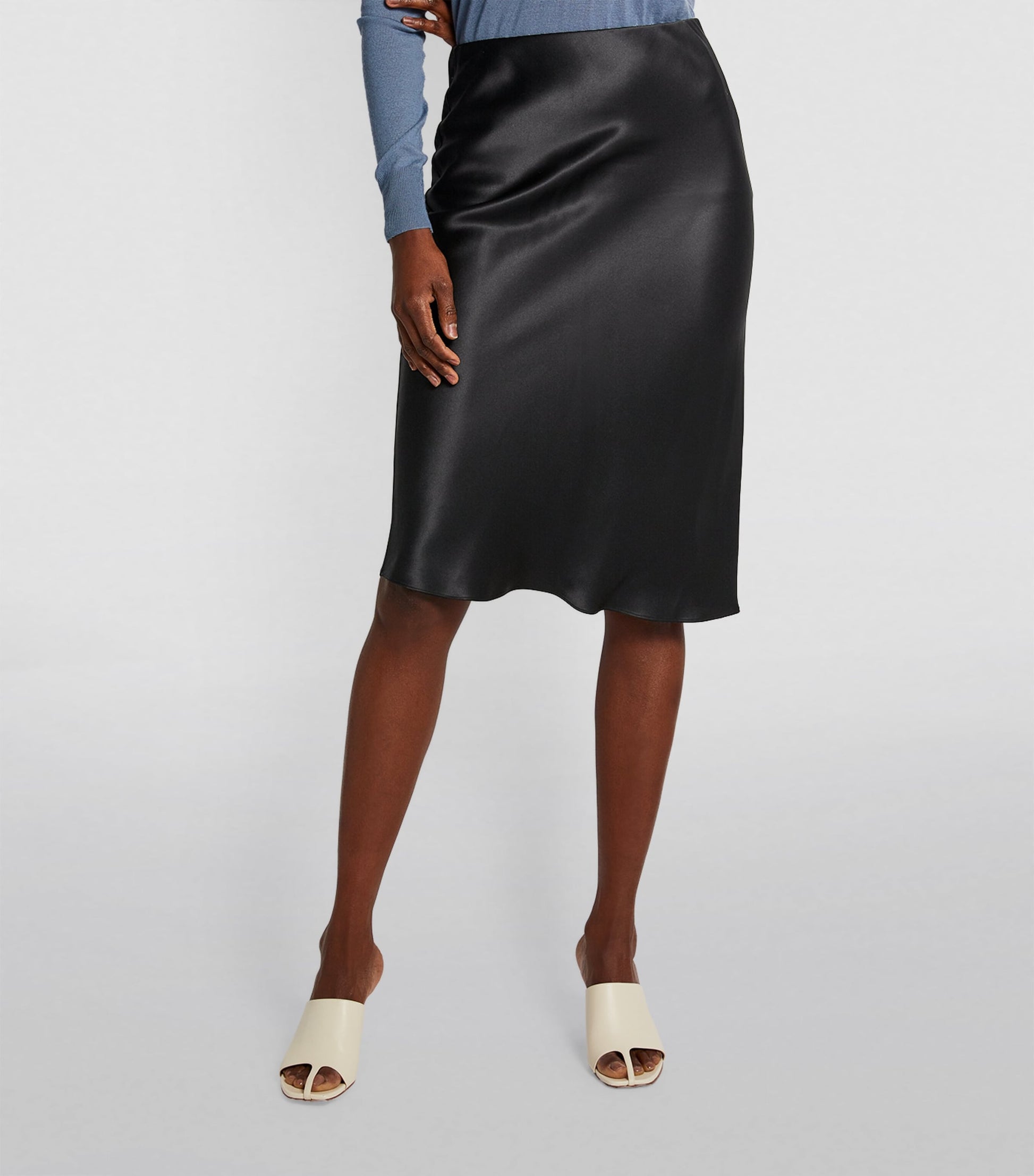 Silk Satin Isaak Midi Skirt BLACK