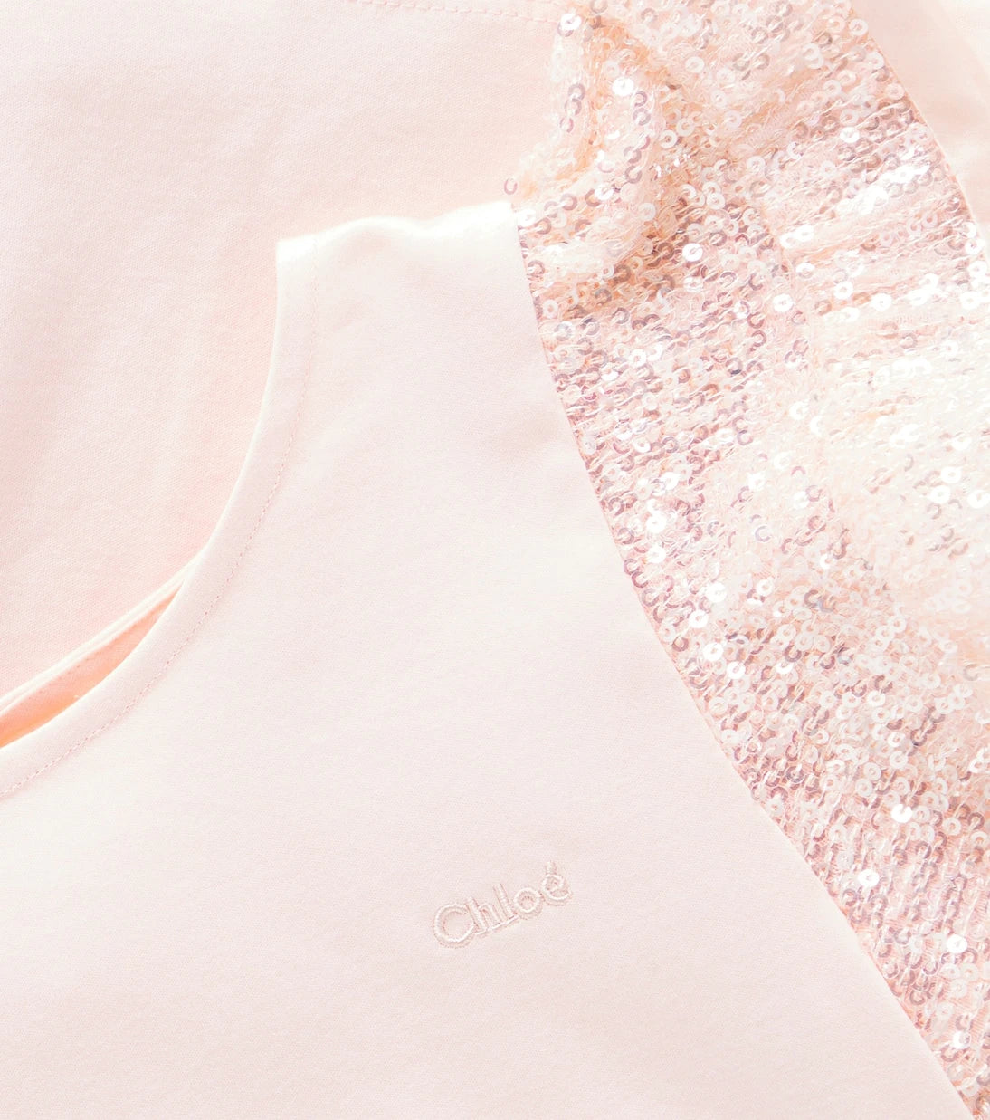 Chloé Kids - بلوزة من جيرسيه القطن المزين بالترتر