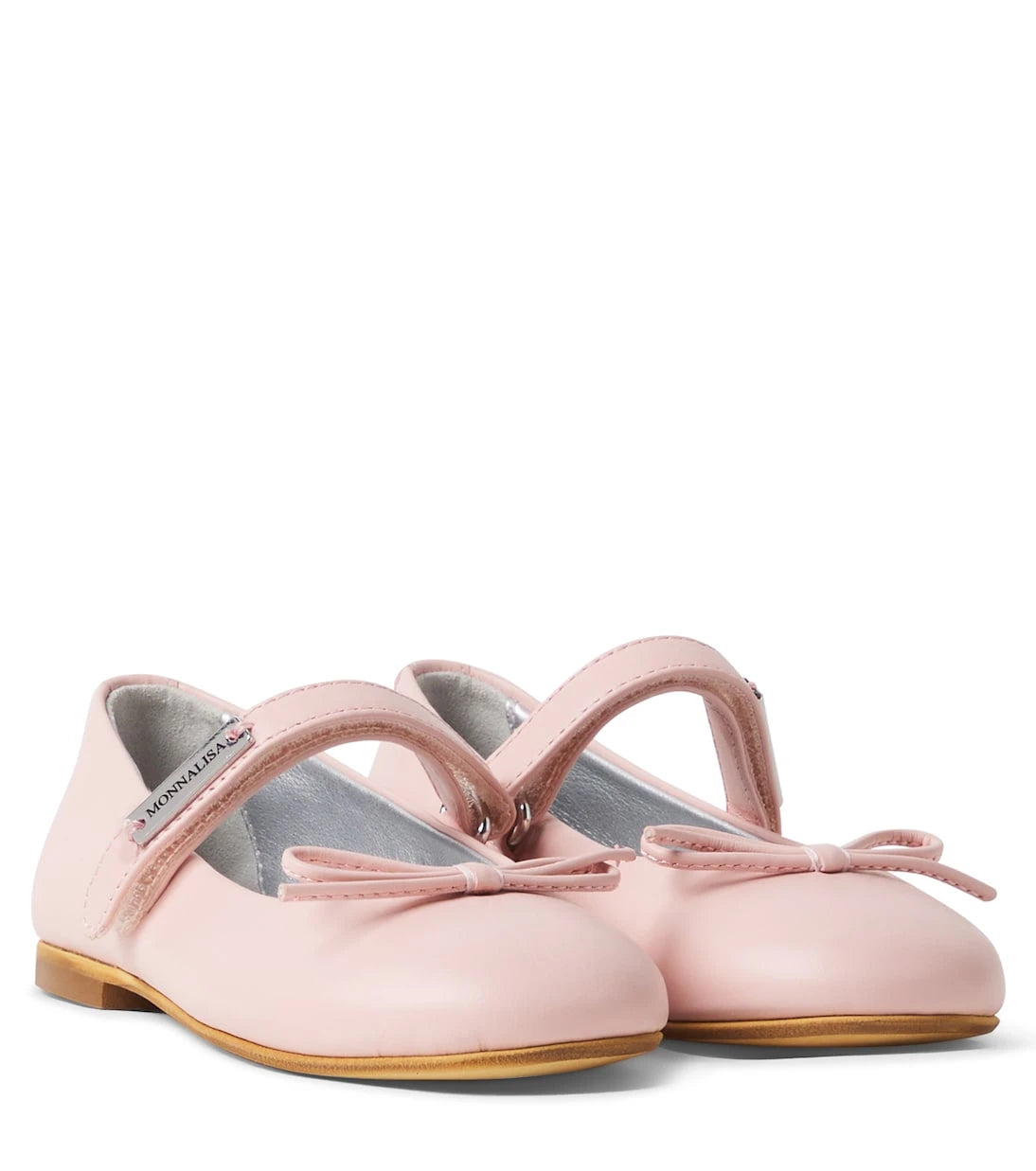 Monnalisa - Bow-detail leather Mary Jane flats