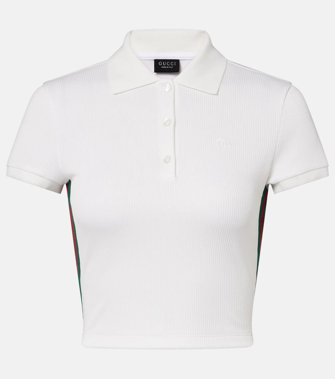Gucci - Web Stripe ribbed-knit cropped polo shirt