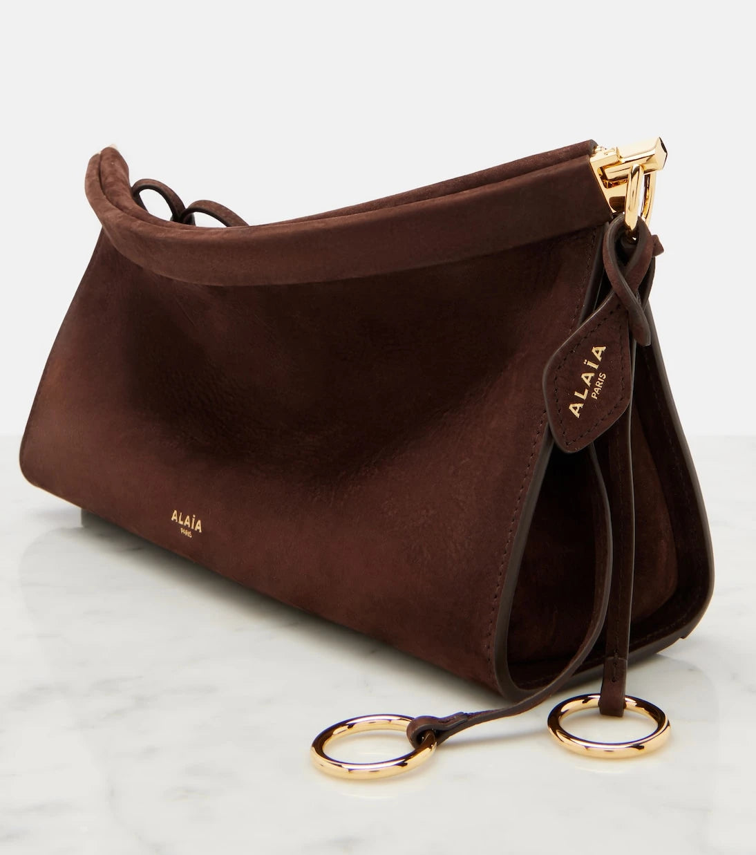 Alaïa - حقيبة كتف Le Click East West متوسطة من جلد الشامواه
