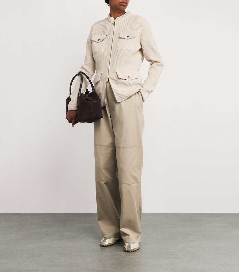 Ivory Wool-Down Panelled Cardigan