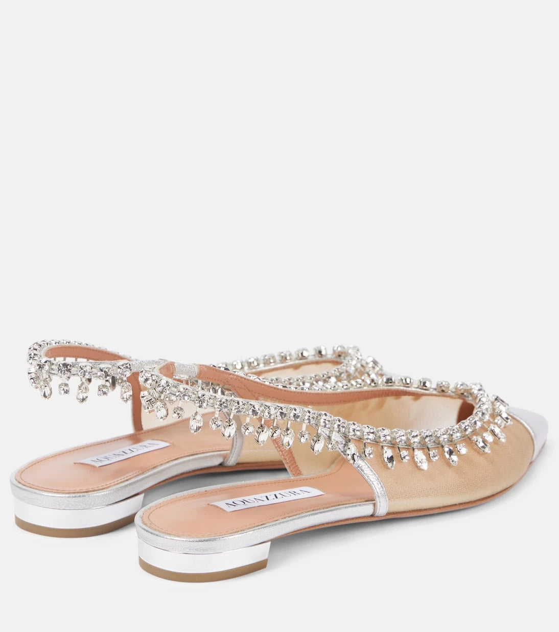 Aquazzura - Temptation Crystal mesh slingback flats