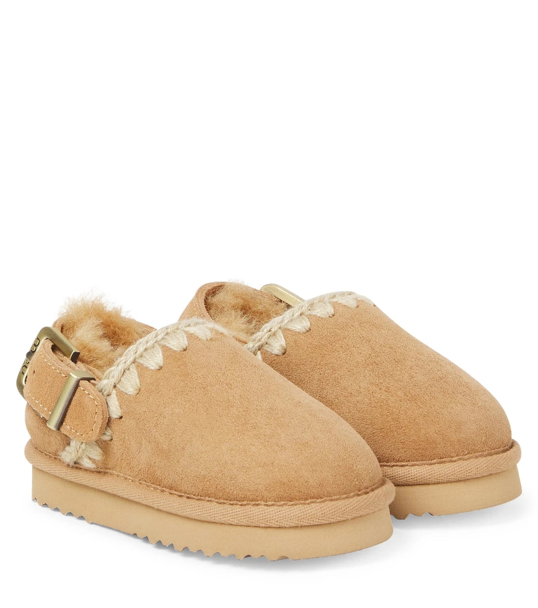 Mou Kids - Embroidered shearling-lined suede clogs