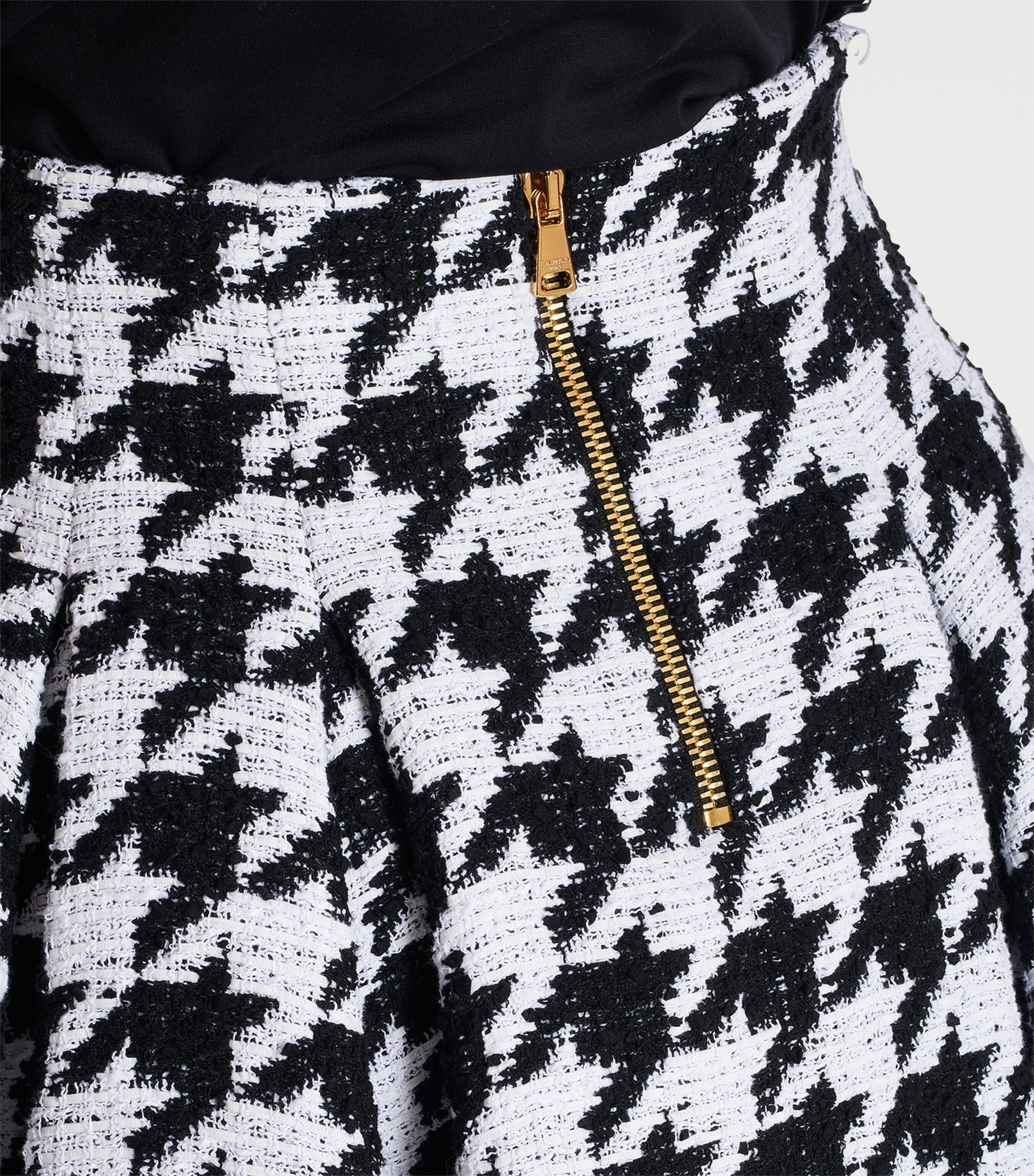 Black Tweed Pleated Mini Skirt