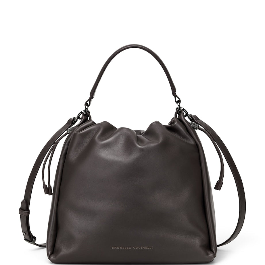 Brunello Cucinelli Brown Medium Leather Mellow Bucket Bag