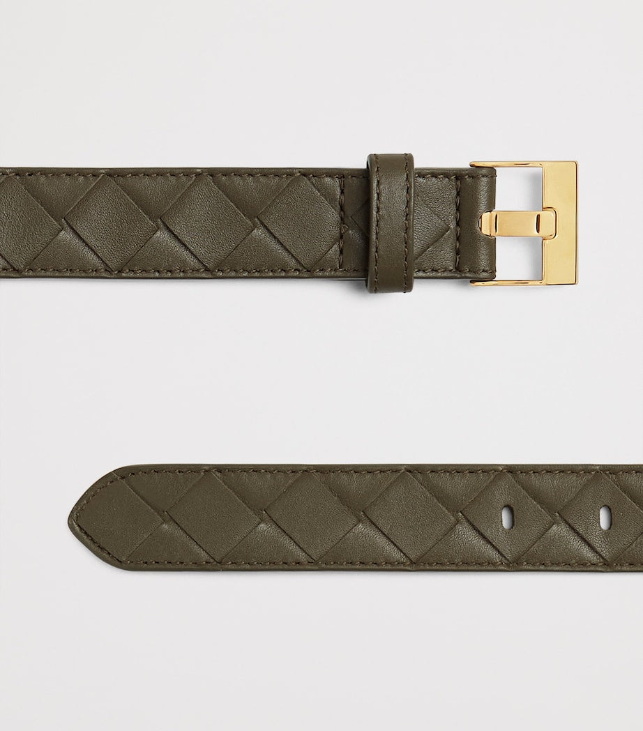 Green Leather Intreccio Watch Belt
