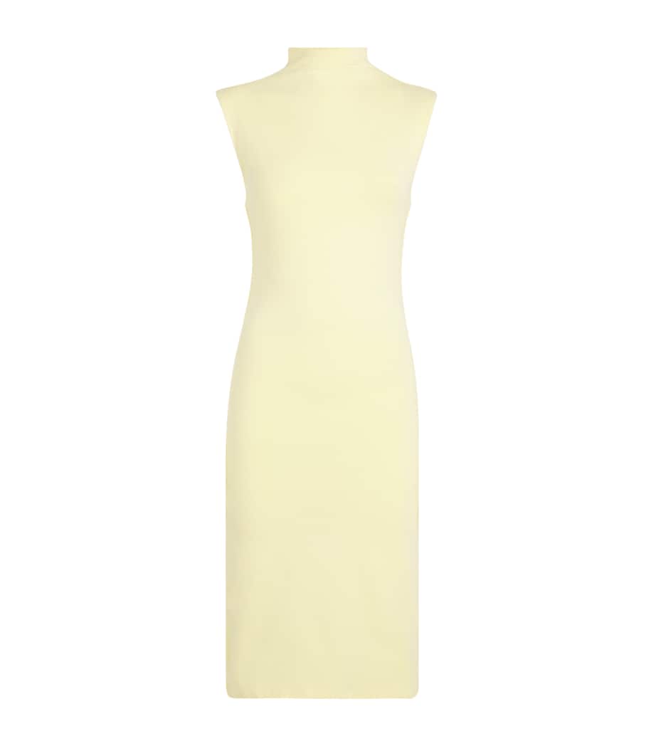 Yellow Jersey High-Neck Mini Dress