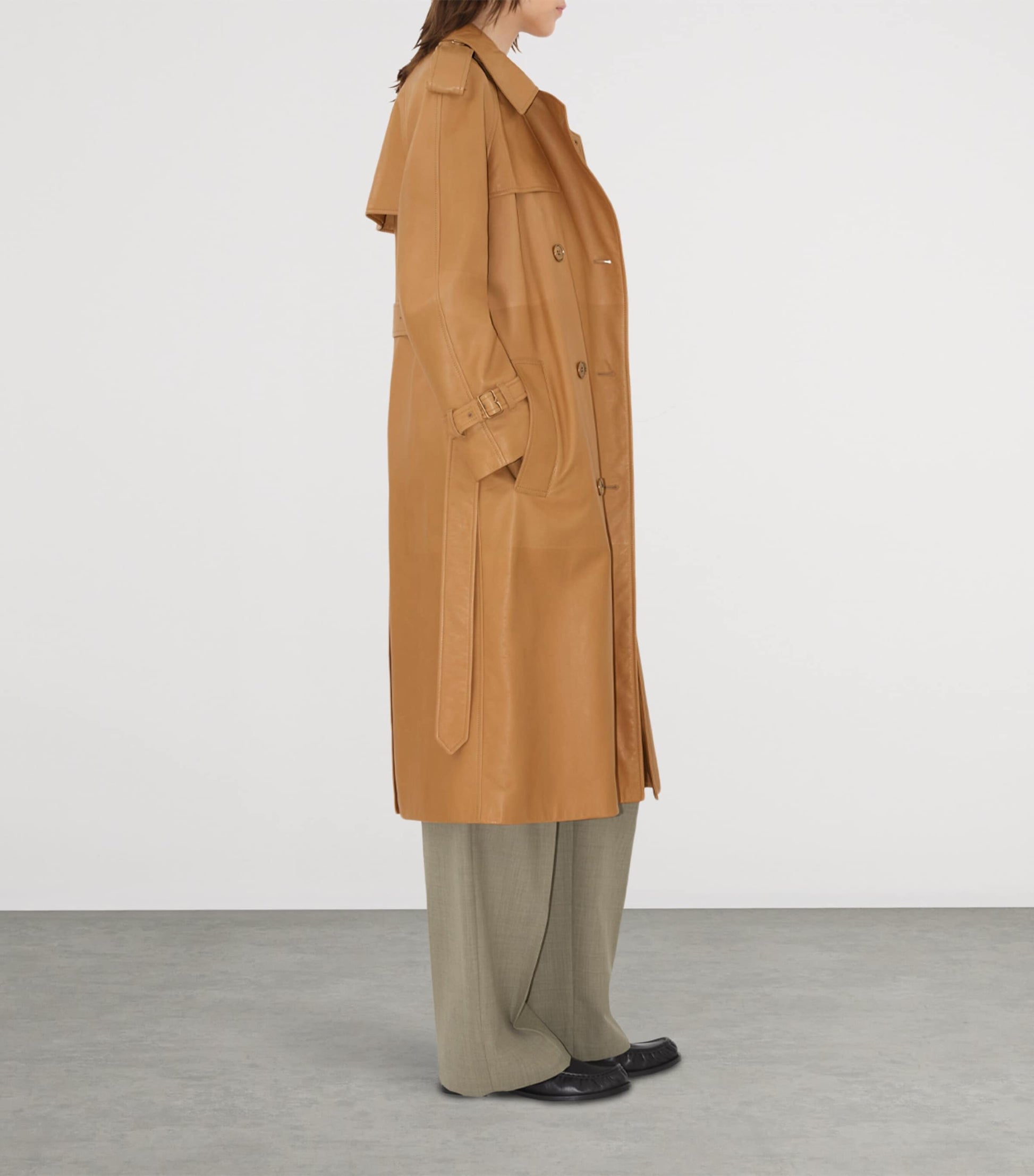 Plongé Leather Castelford Long Trench Coat