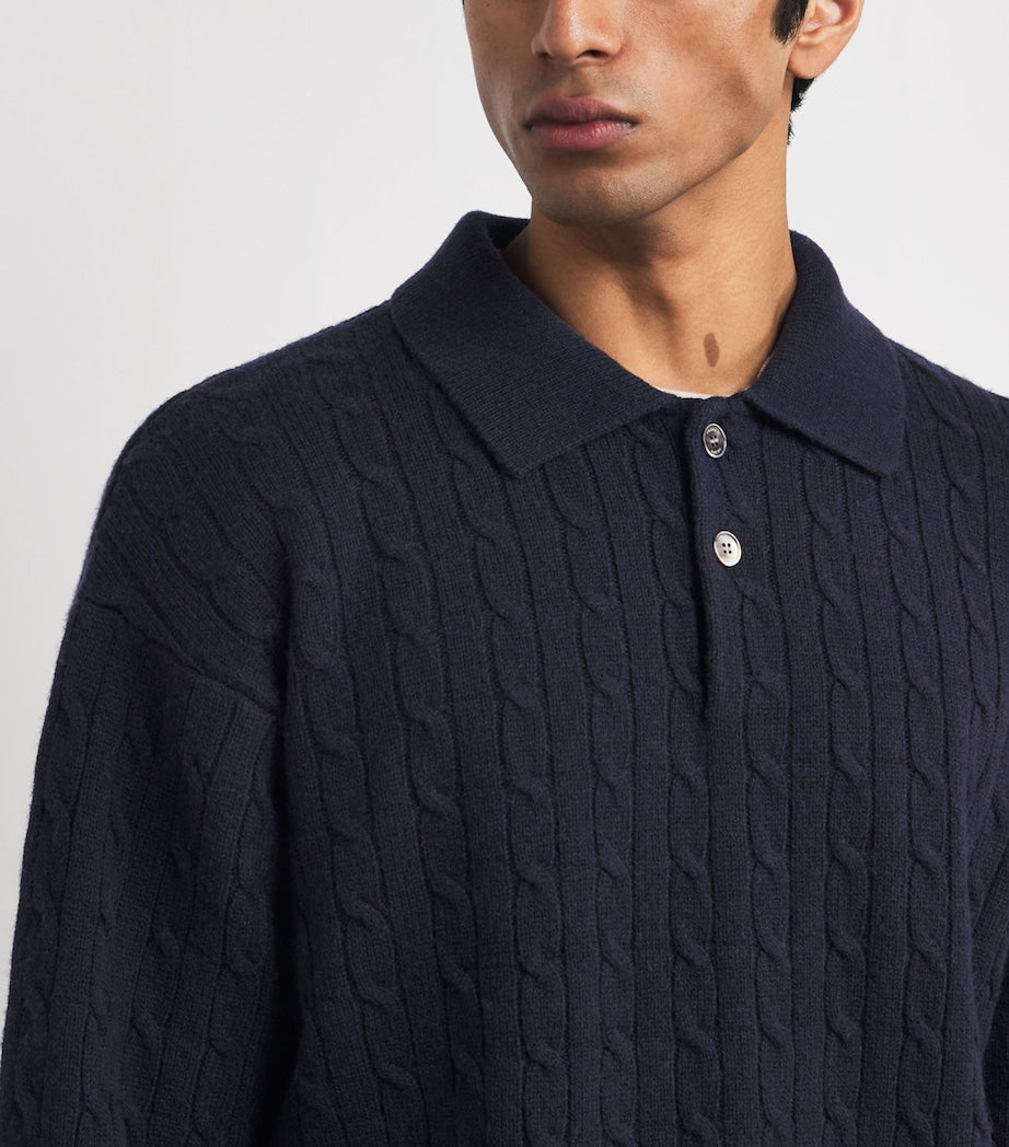 FRAME Navy Wool-Cashmere Polo Sweater