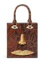 Mini Etched-Leather Face Top-Handle Bag