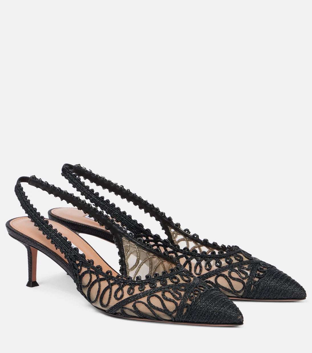 Aquazzura - Kahlo 50 raffia-effect slingback pumps
