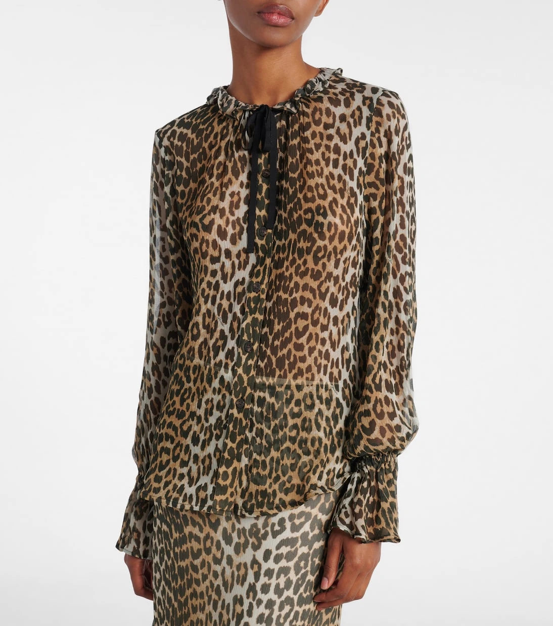 Ganni - Leopard-print tie-neck chiffon blouse
