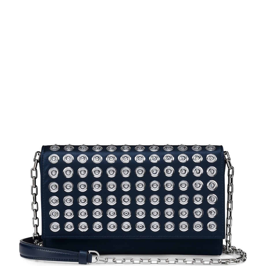 Navy Paloma Silk-Leather Clutch Bag