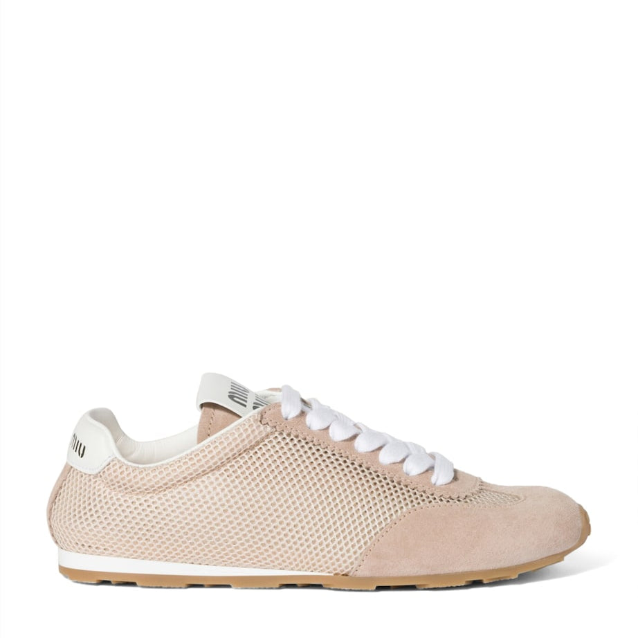 Nude Suede and Mesh Plume Sneakers