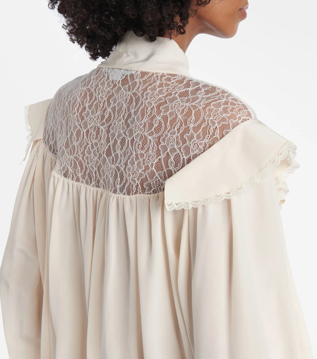 Stella McCartney - Bow-detail lace-trimmed silk blouse