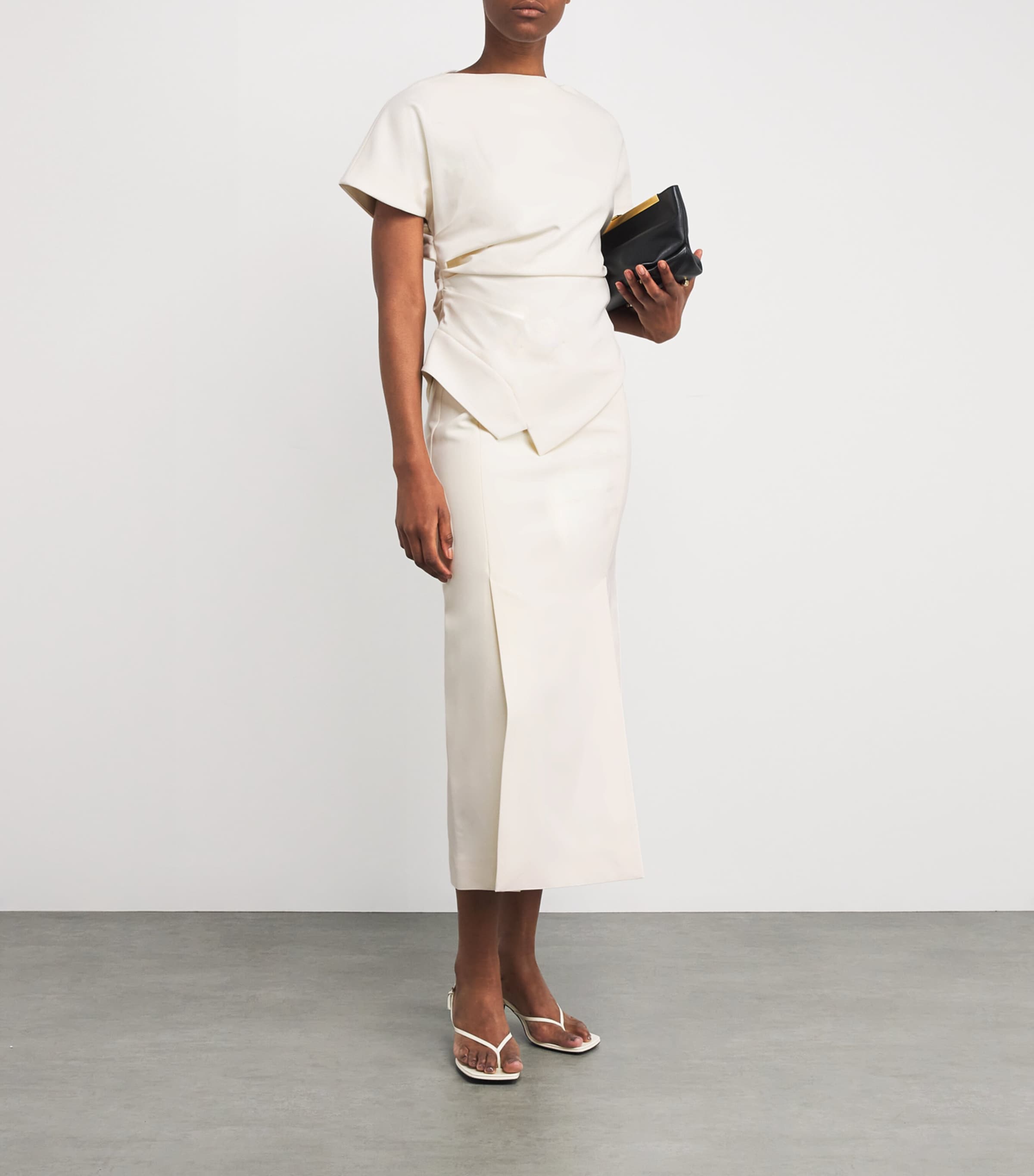 Róhe White Draped Short-Sleeve Top