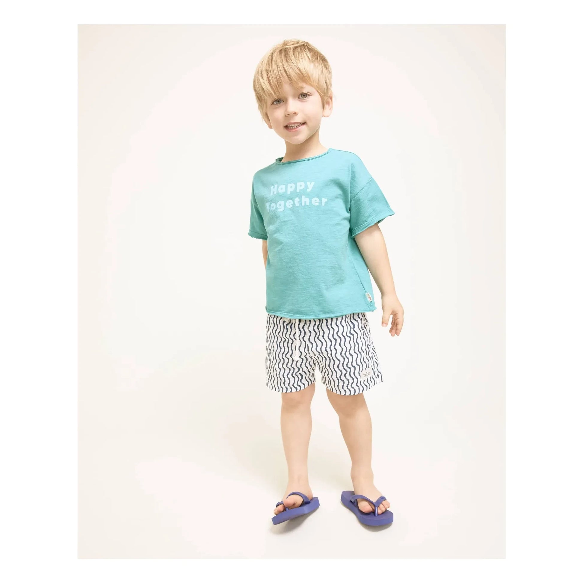 Búho - Short de Bain Vagues Popeline Coton Bio | White
