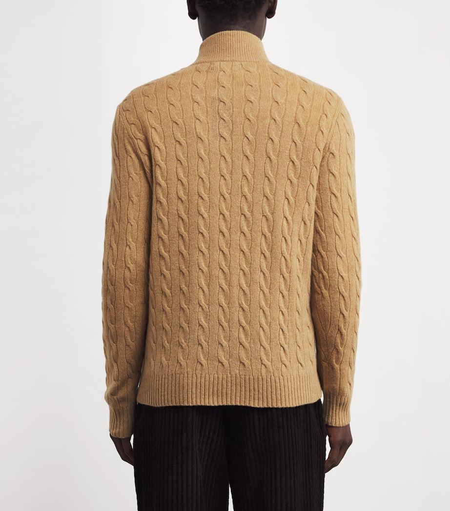 Polo Ralph Lauren Brown Wool-Cashmere Quarter-Zip Sweater
