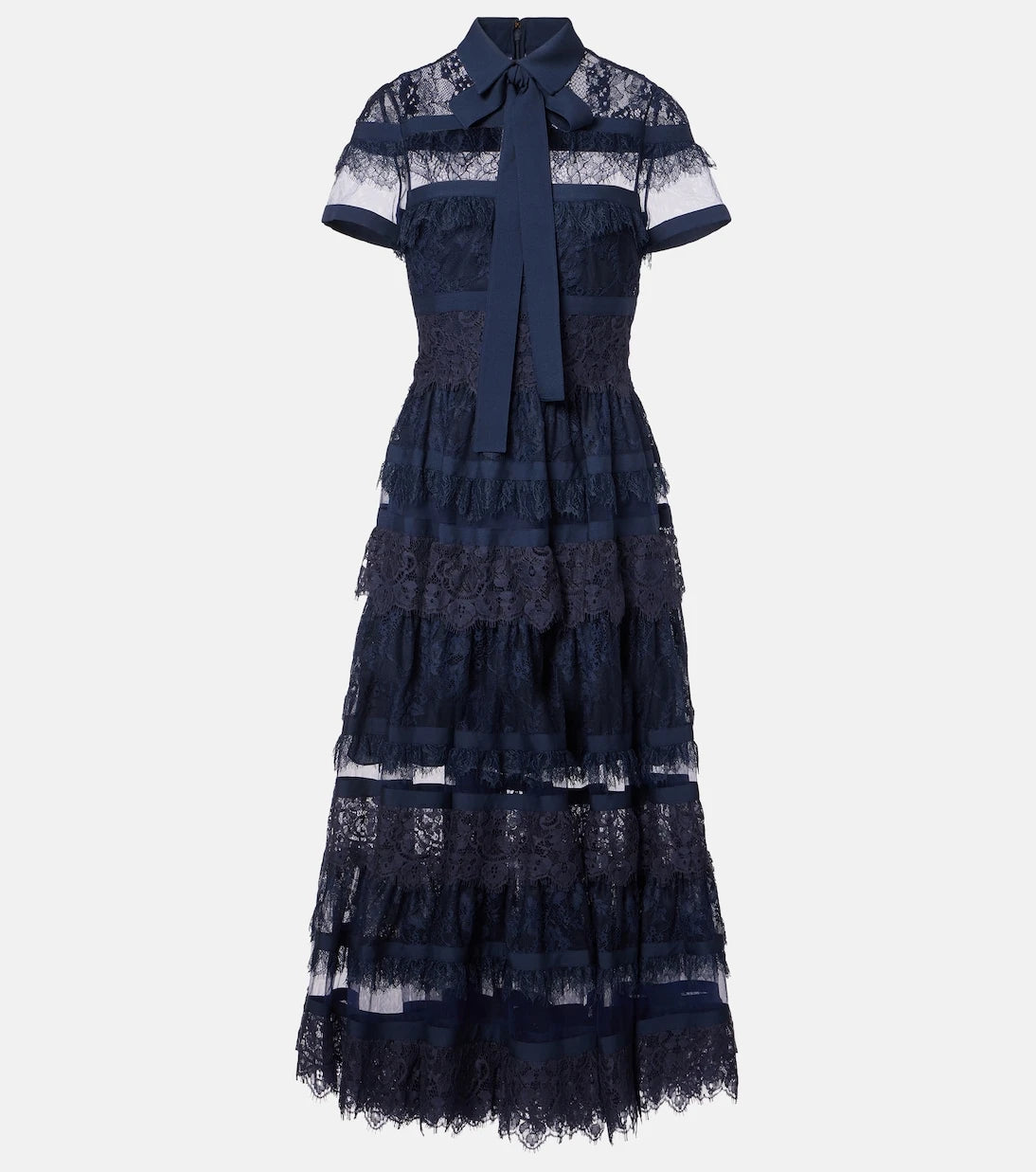 Elie Saab - Tie-neck lace midi dress