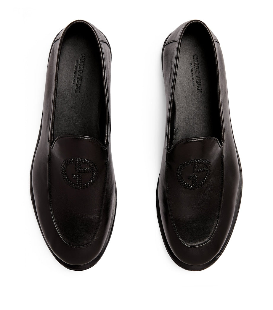 Giorgio Armani Leather Monogram-Embroidered Loafers
