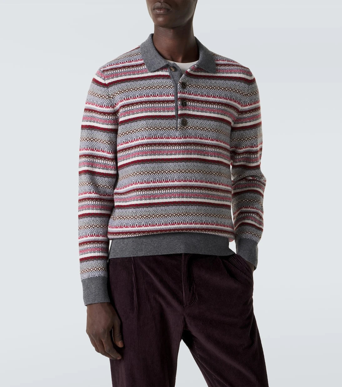 Eleventy - Striped wool jacquard polo sweater