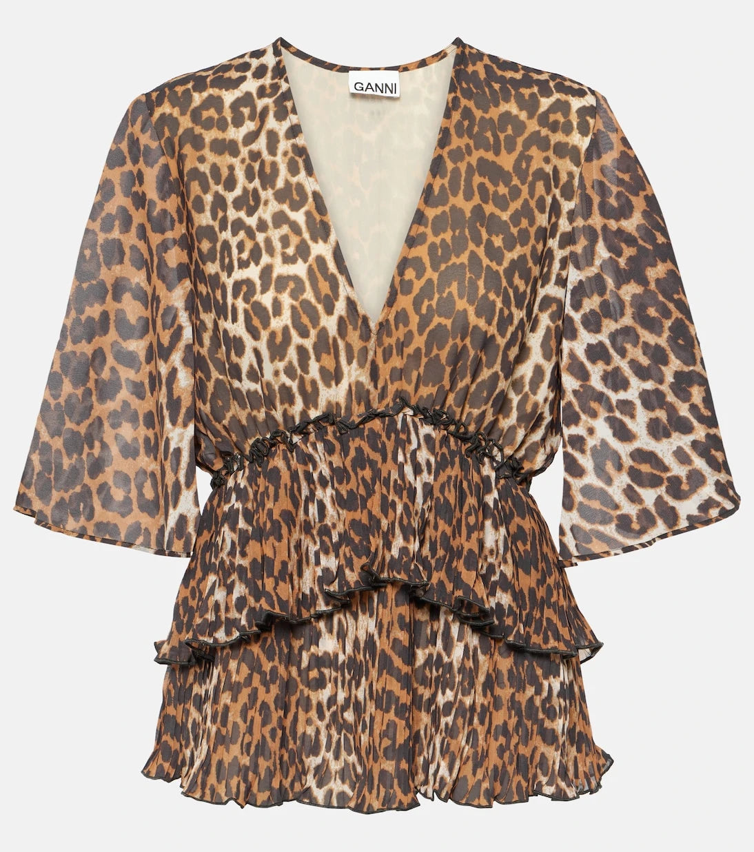 Ganni - Leopard-print tiered georgette blouse