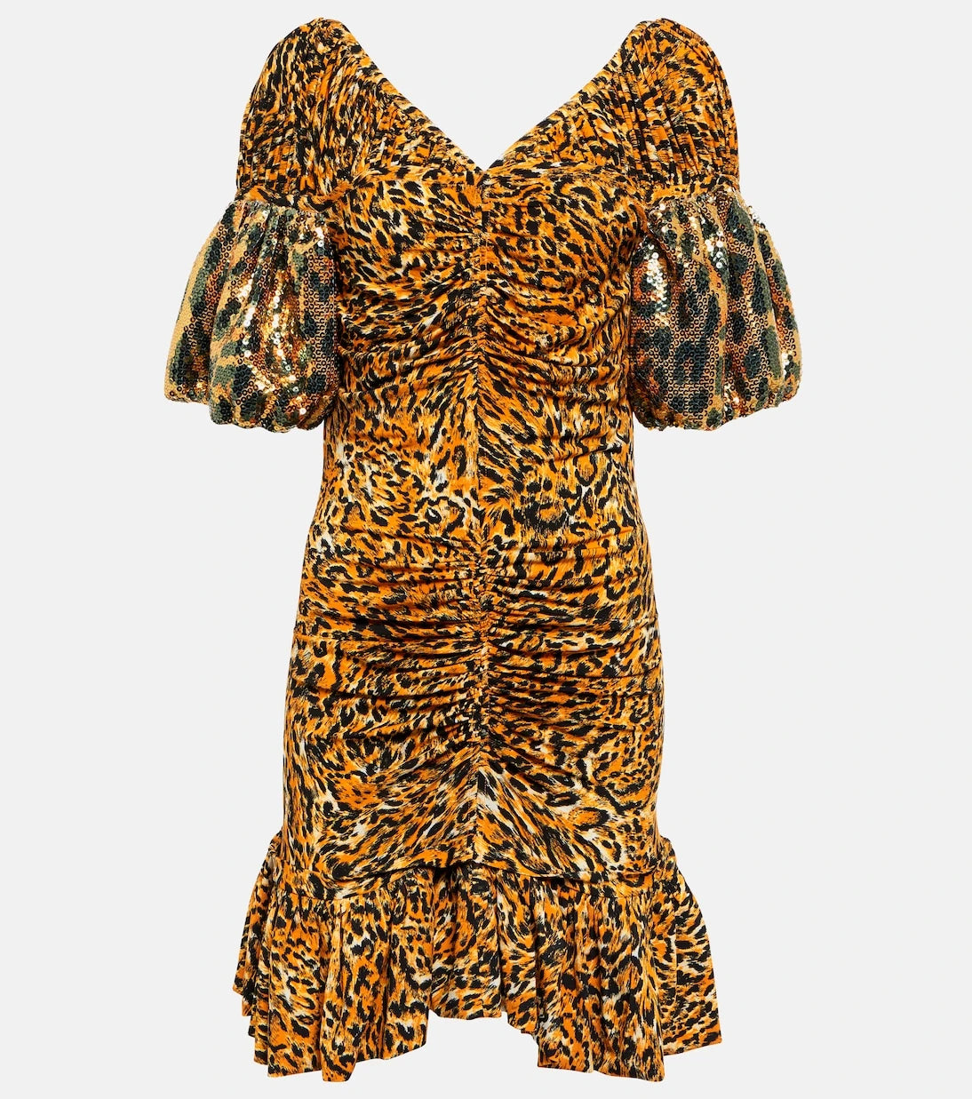 Rabanne - Embellished animal-print ruched minidress
