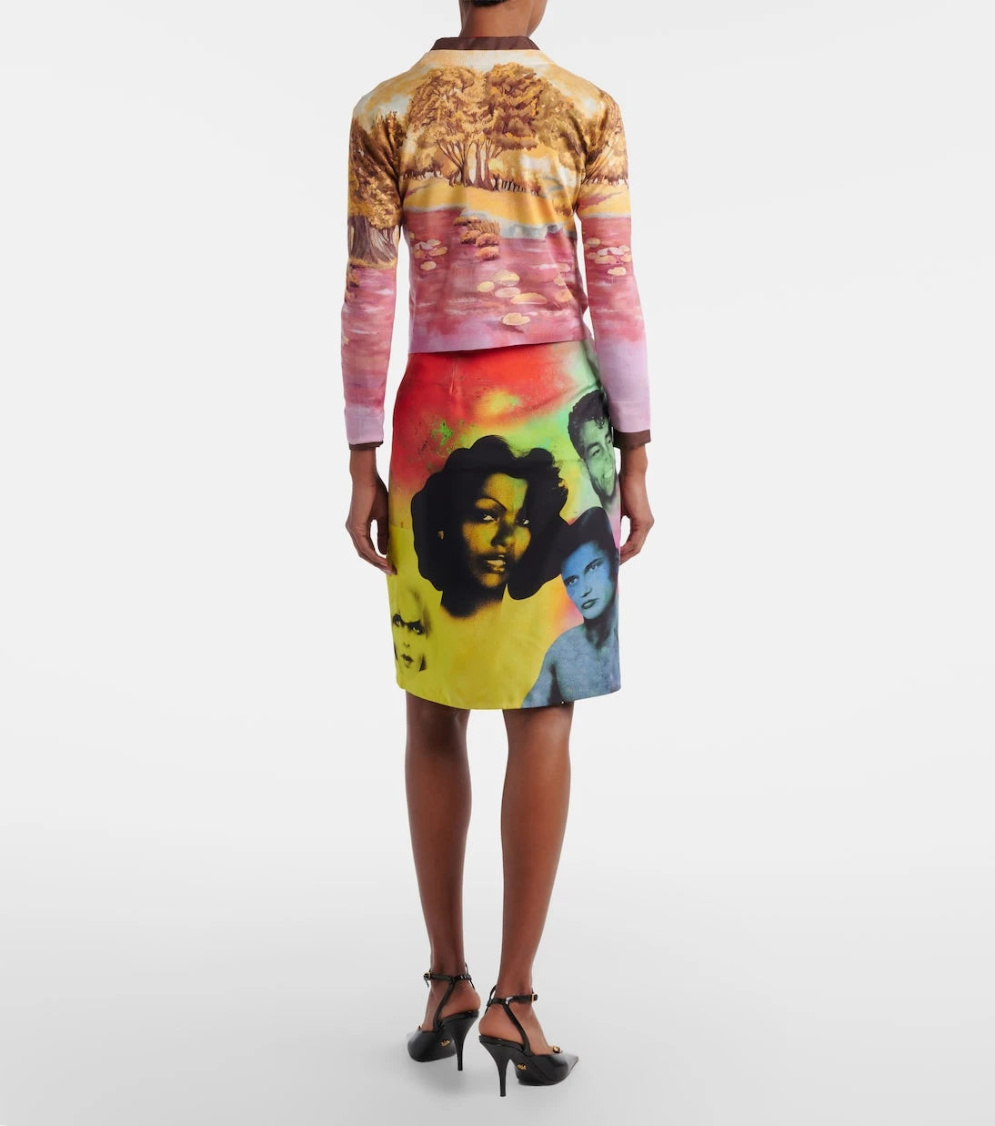 Versace - Printed silk twill midi skirt