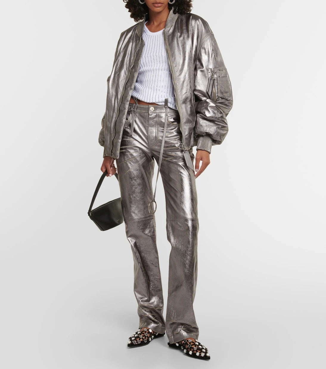 The Attico - Metallic leather straight pants