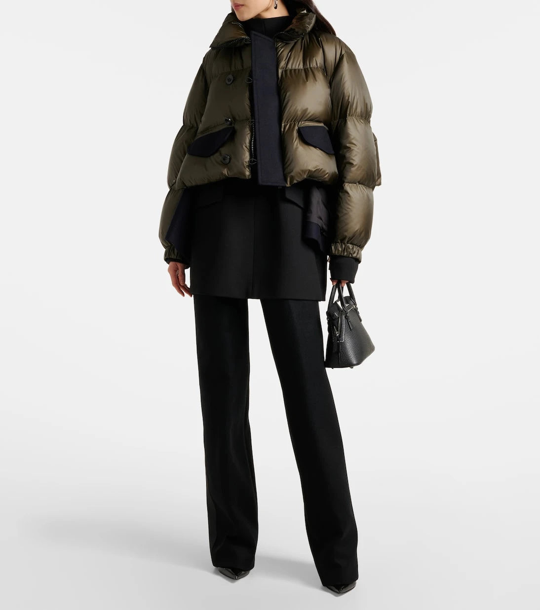 Sacai - Leather-trimmed melton knee-high boots