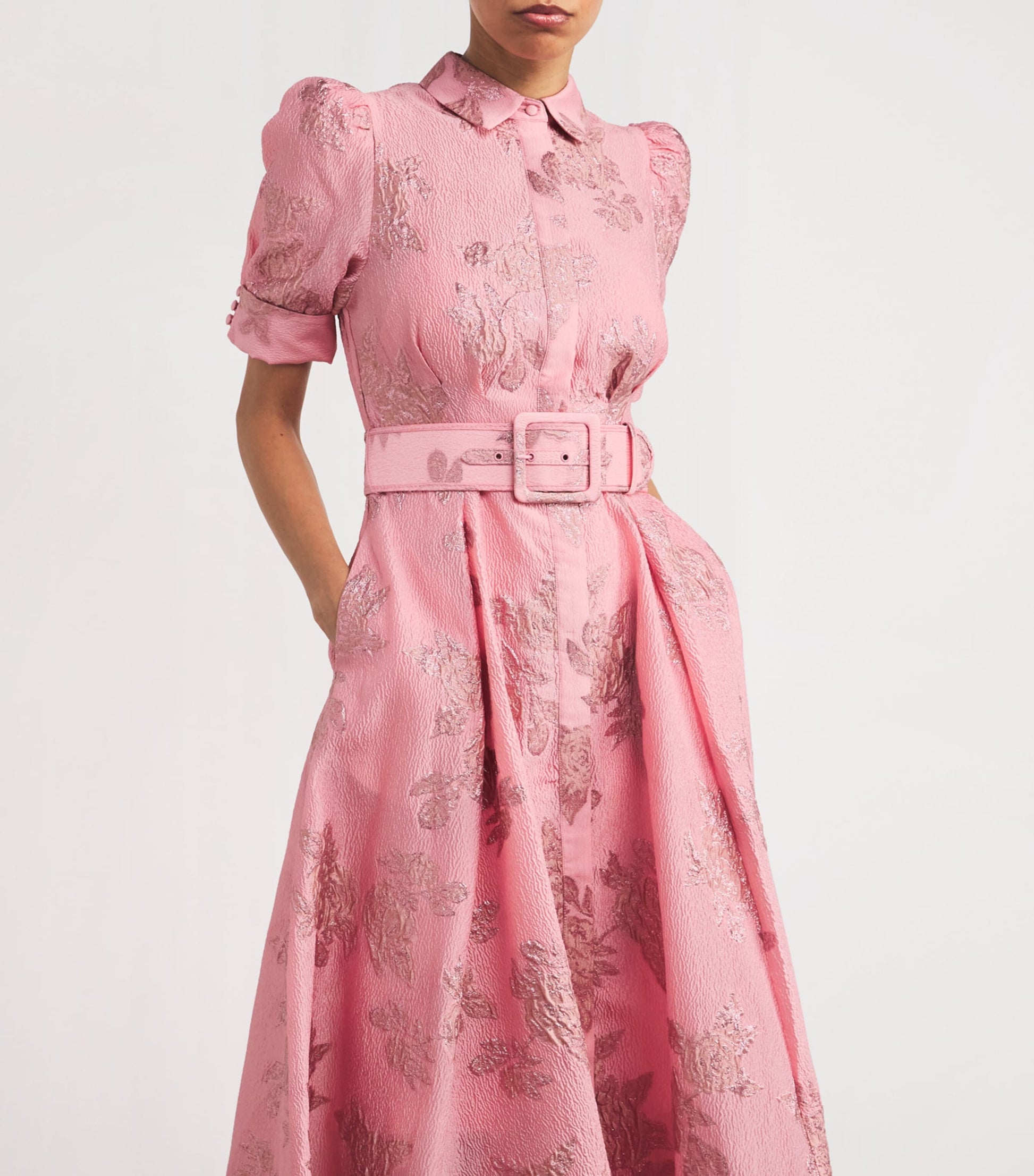Rebecca Vallance Pink Belted Annette Button Gown