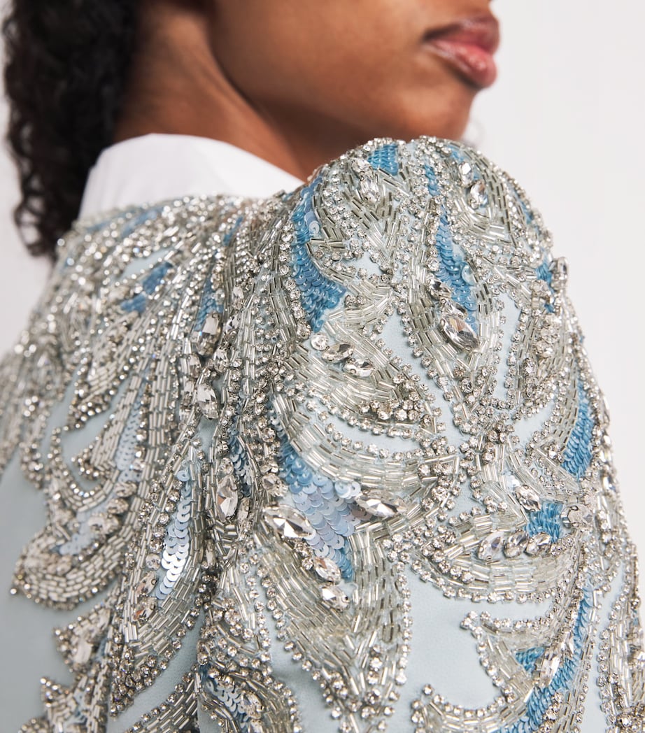 Jenny Packham Blue Satin Embellished Versalilles Jacket