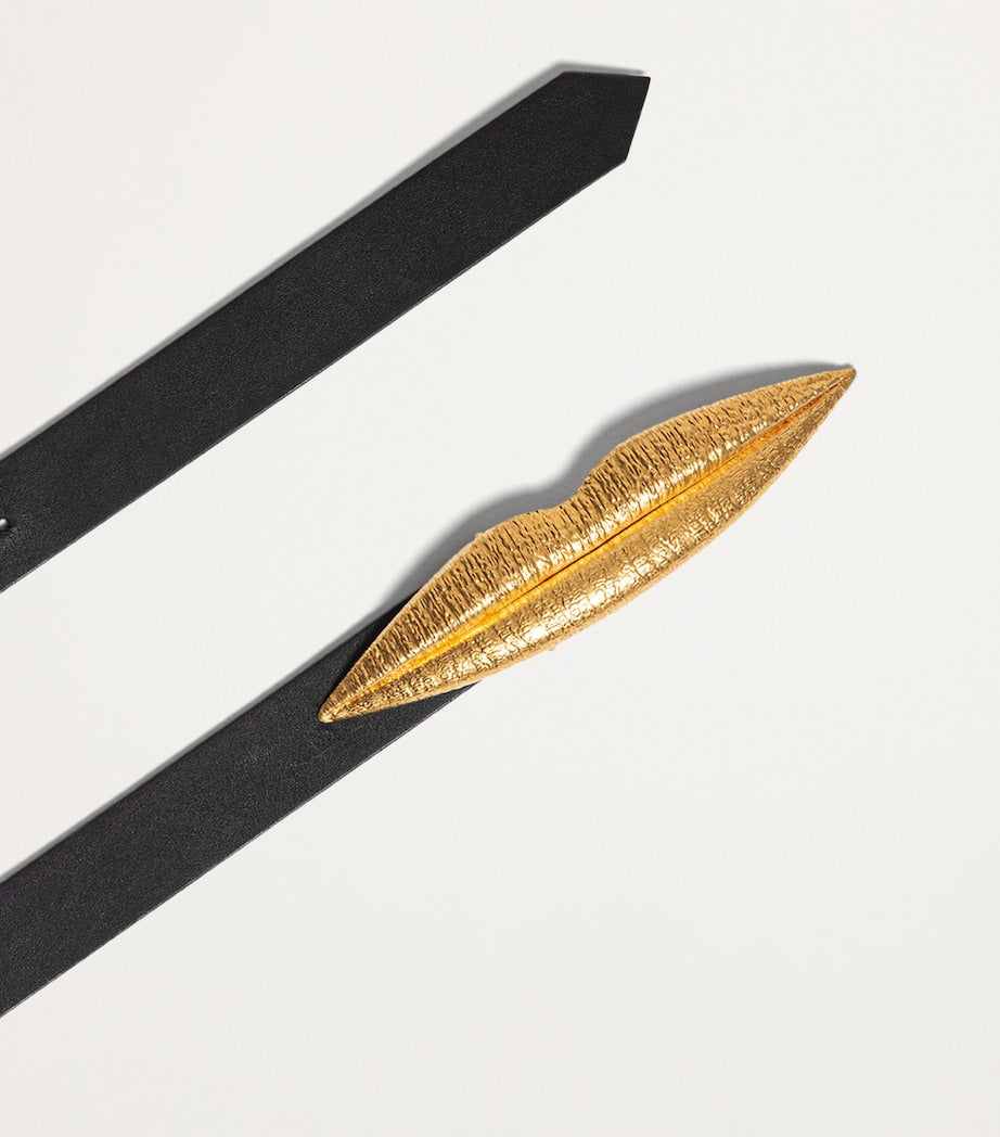 Black Calf Leather Mouth-Detail Belt