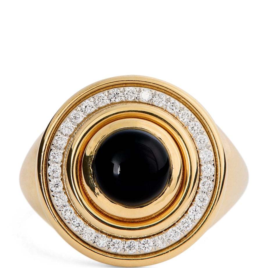 Yellow Gold and Diamond Lot N*91 Mimette Signet Pinky Ring